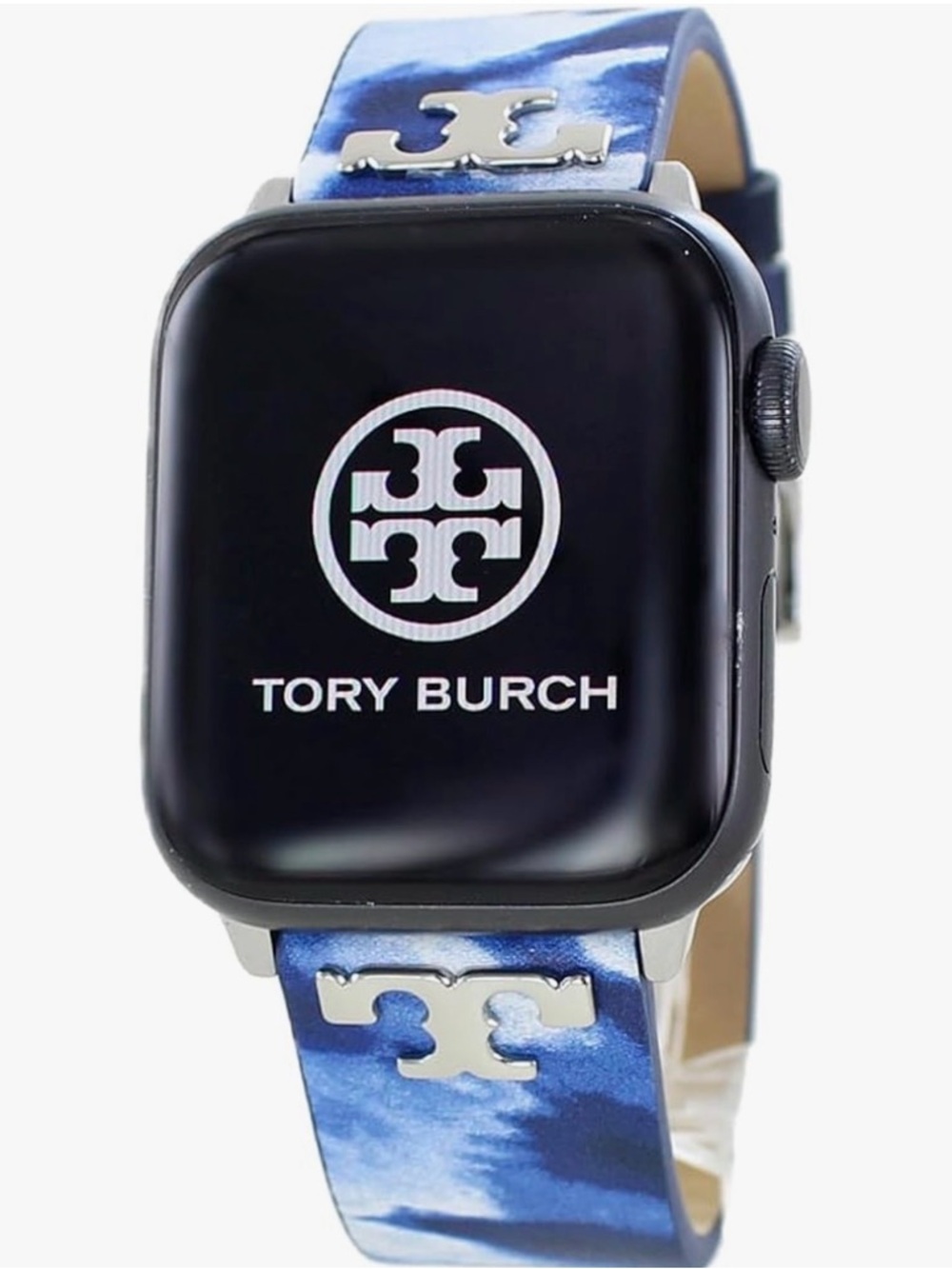 Tory Burch Apple Watch Band Blue Tie Dye Leather 38 40 41mm Double T Logo - Picture 5 of 6